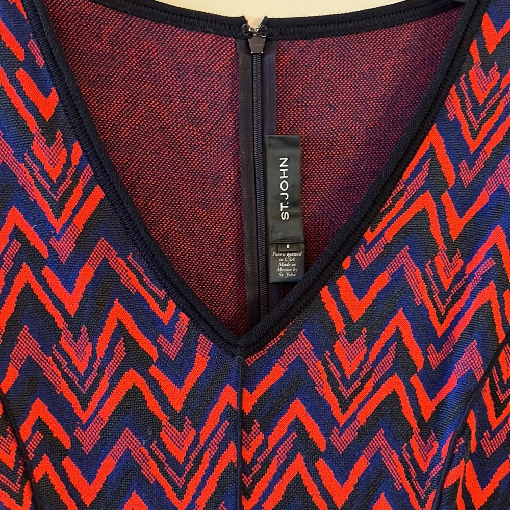 St. John Black Label Knit A-Line Chevron Dress V-Neck Wool Blend 8